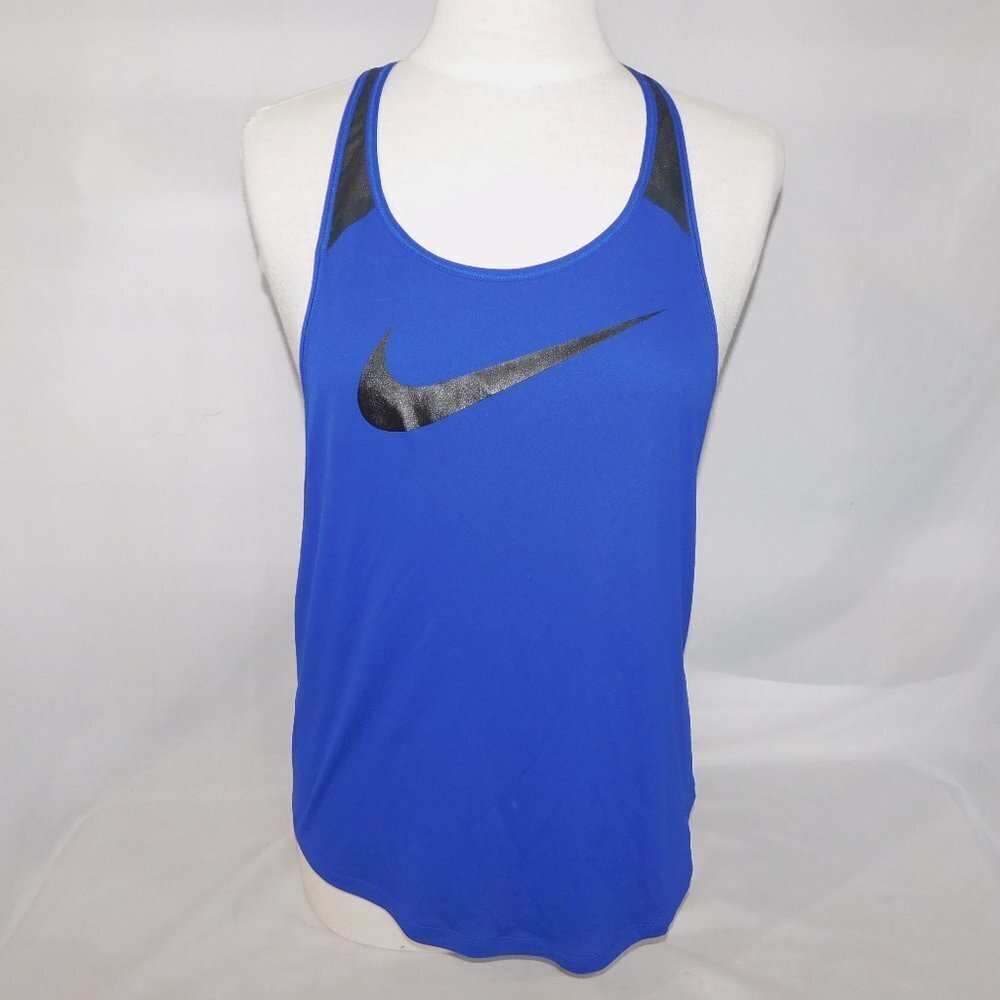 Nike Dri-Fit Blue Black swoosh Racerback Workout Activewear Tank Top Womens M